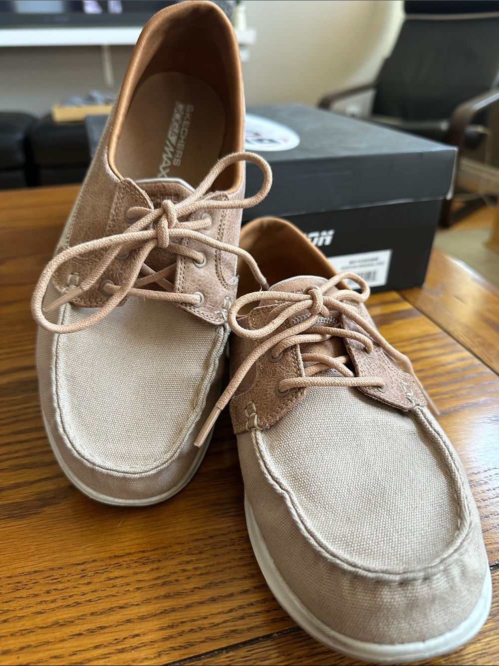 Skechers Women's Tan Canvas Lace-Up Loafers